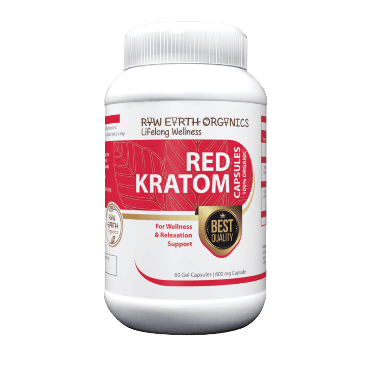 Raw Earth Organics Red Kratom - 60 Capsules