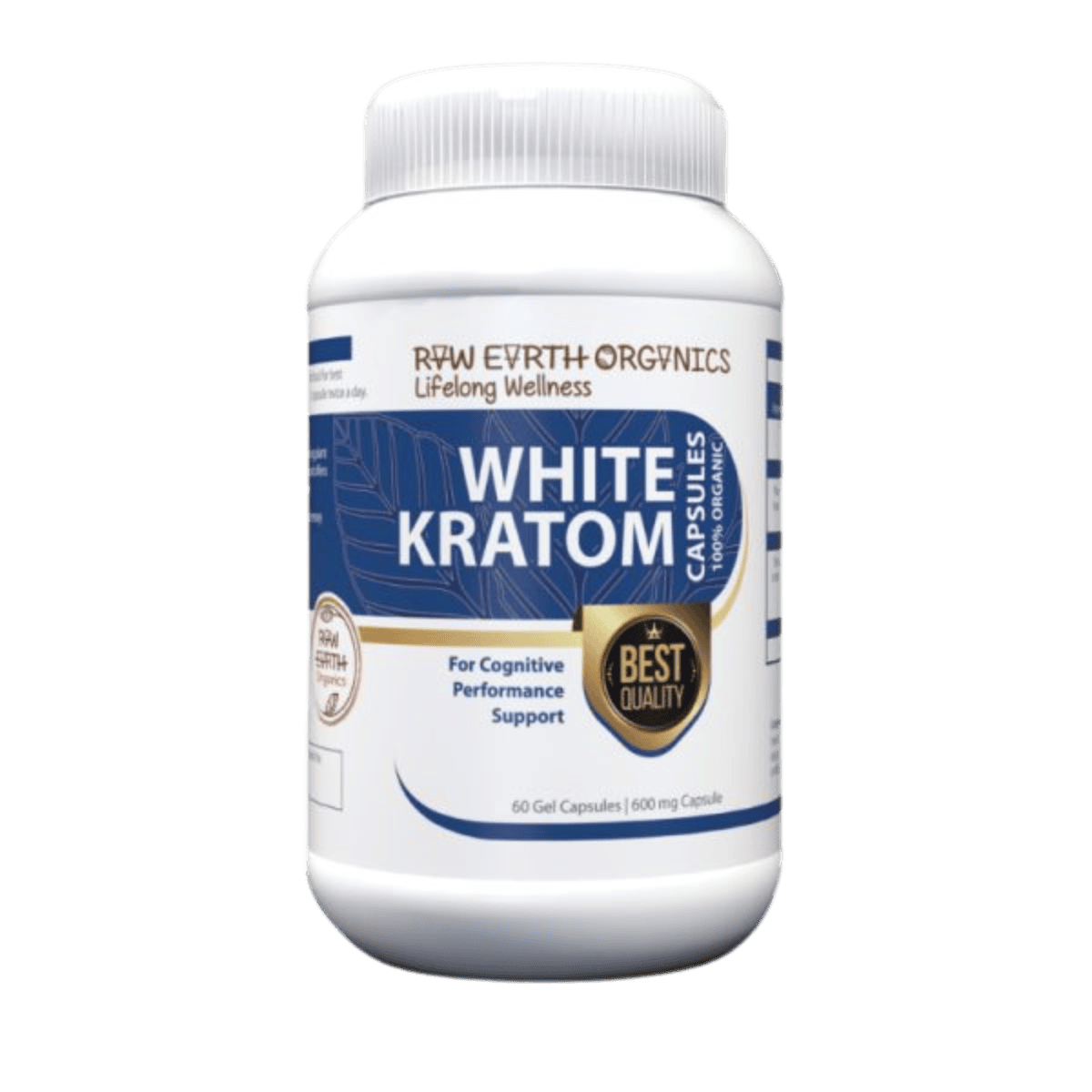 Raw Earth Organics White Kratom - 60 Capsules