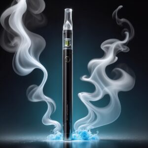 A vape with blue smoke coming our the bottom