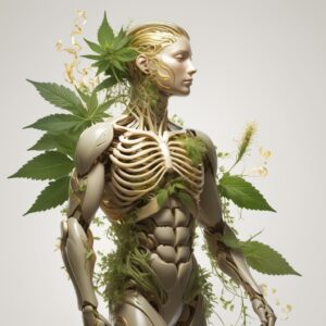A meta human blended with cannabis leaves
