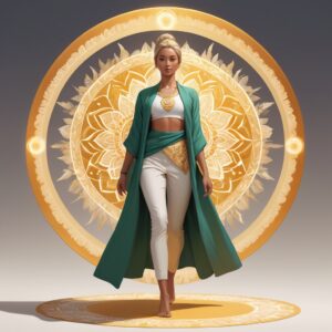 A Hindu woman with the symbolism f chakras behind her