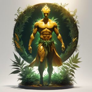 A strong man, surrounded by herbal plants