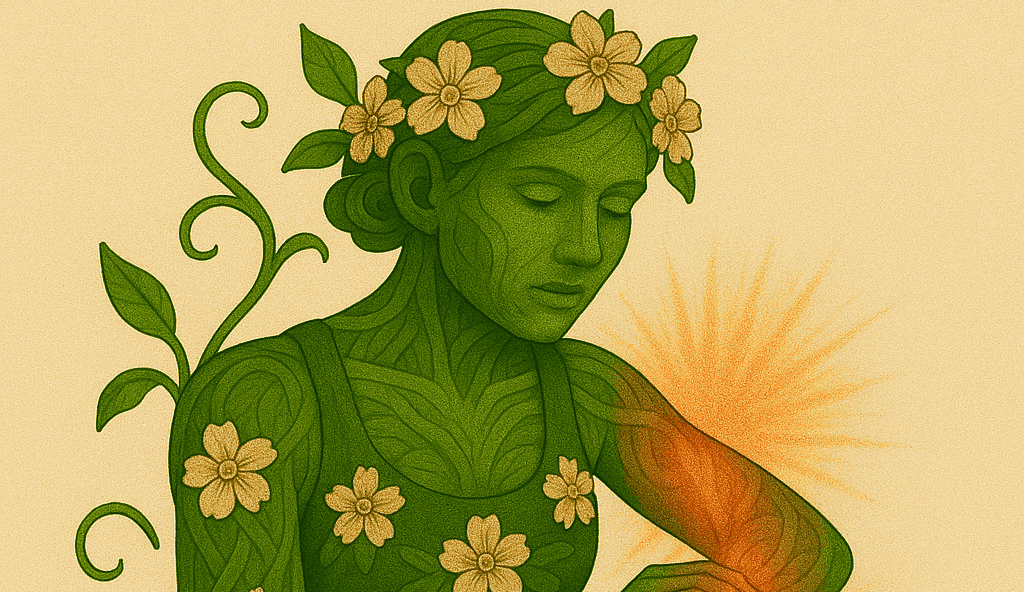 420 Herbalist vine character with a sore elbow joint A 420 Herbalist vine character with an inflamed and sore elbow joint