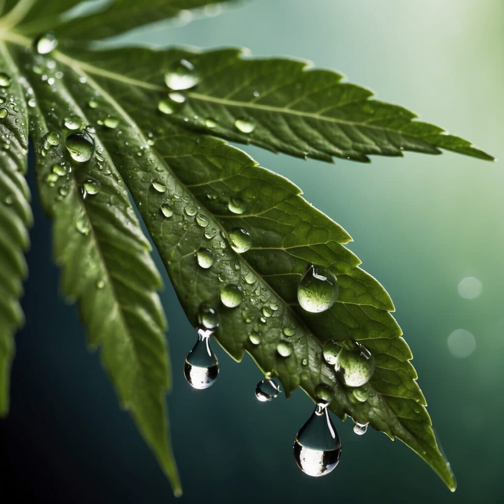 Water falling off a cannabis leaf
