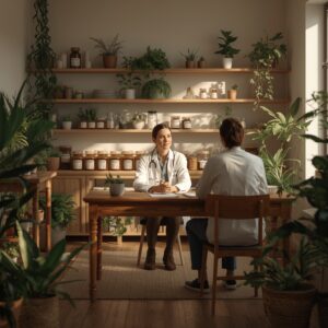 Someone consulting their medical physician