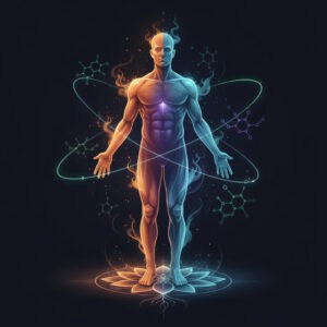 A symbolism of a man and his gender, in colorful chemical format